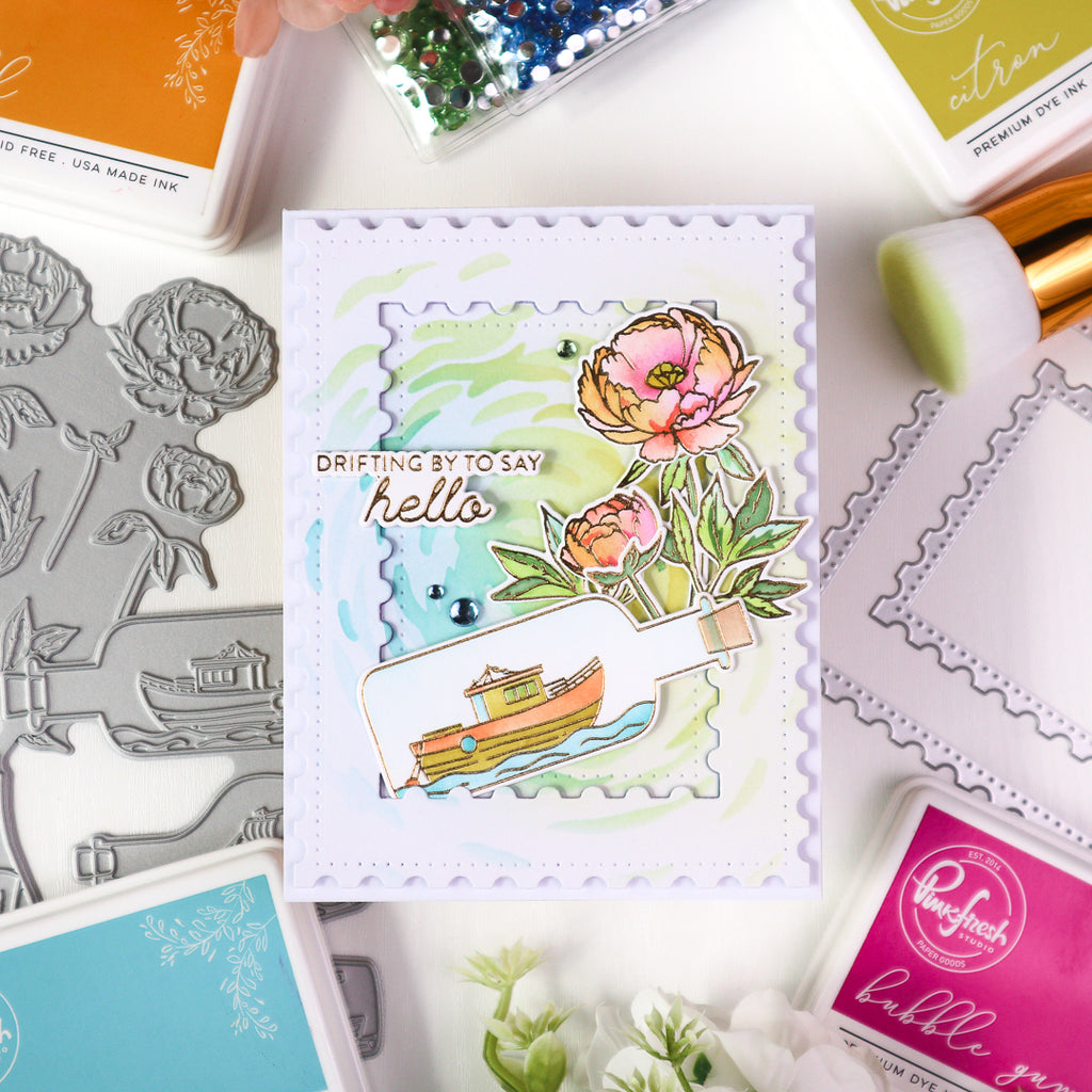 Pinkfresh Studio Message In a Bottle Dies 282925 Drifting By To Say Hello Card