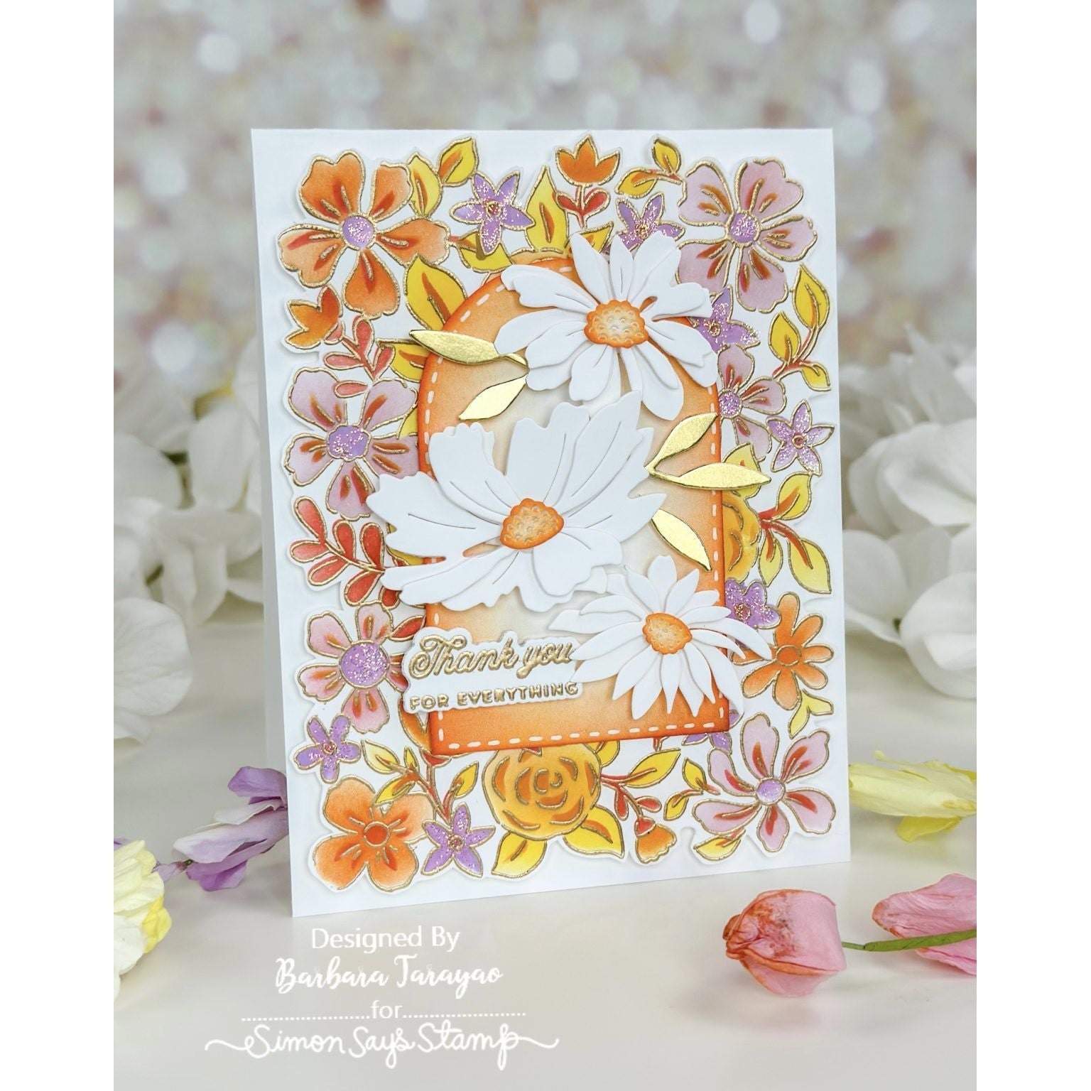 Pinkfresh Studio Mixed Blooms Stencil Set 182522 Floral Thanks Card | color-code:ALT04