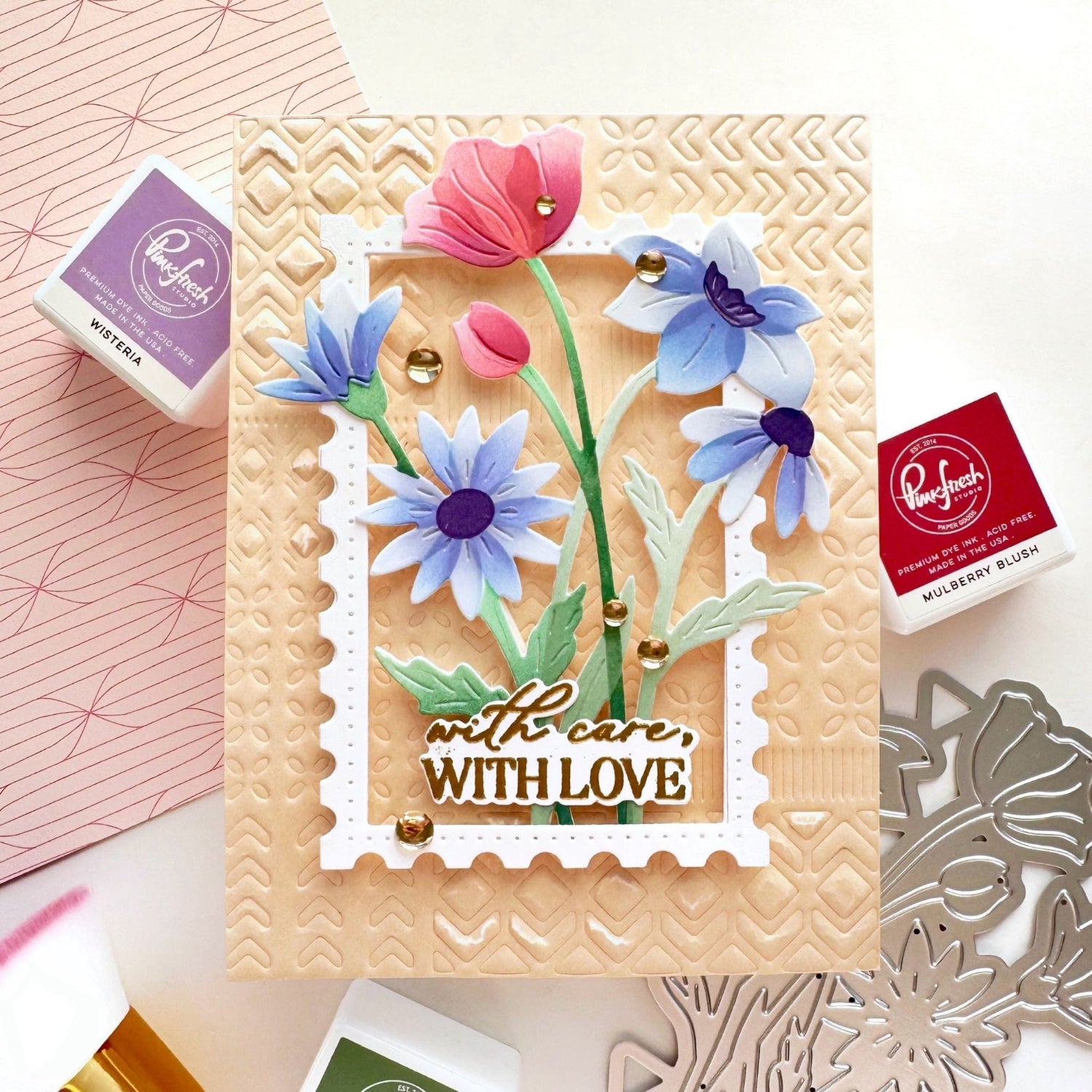 Pinkfresh Studio Modern Design Blocks Coverplate Die 246924 Steph with care with love card