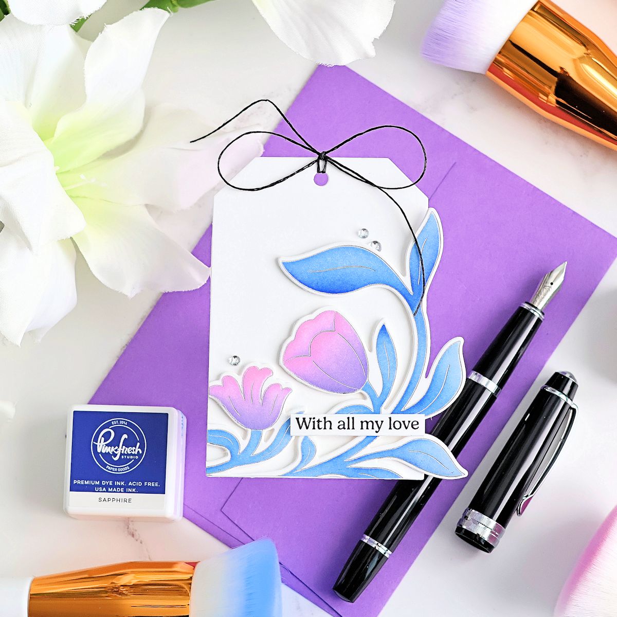 Pinkfresh Studio Moonlit Blooms Die 299525 With All My Love Card