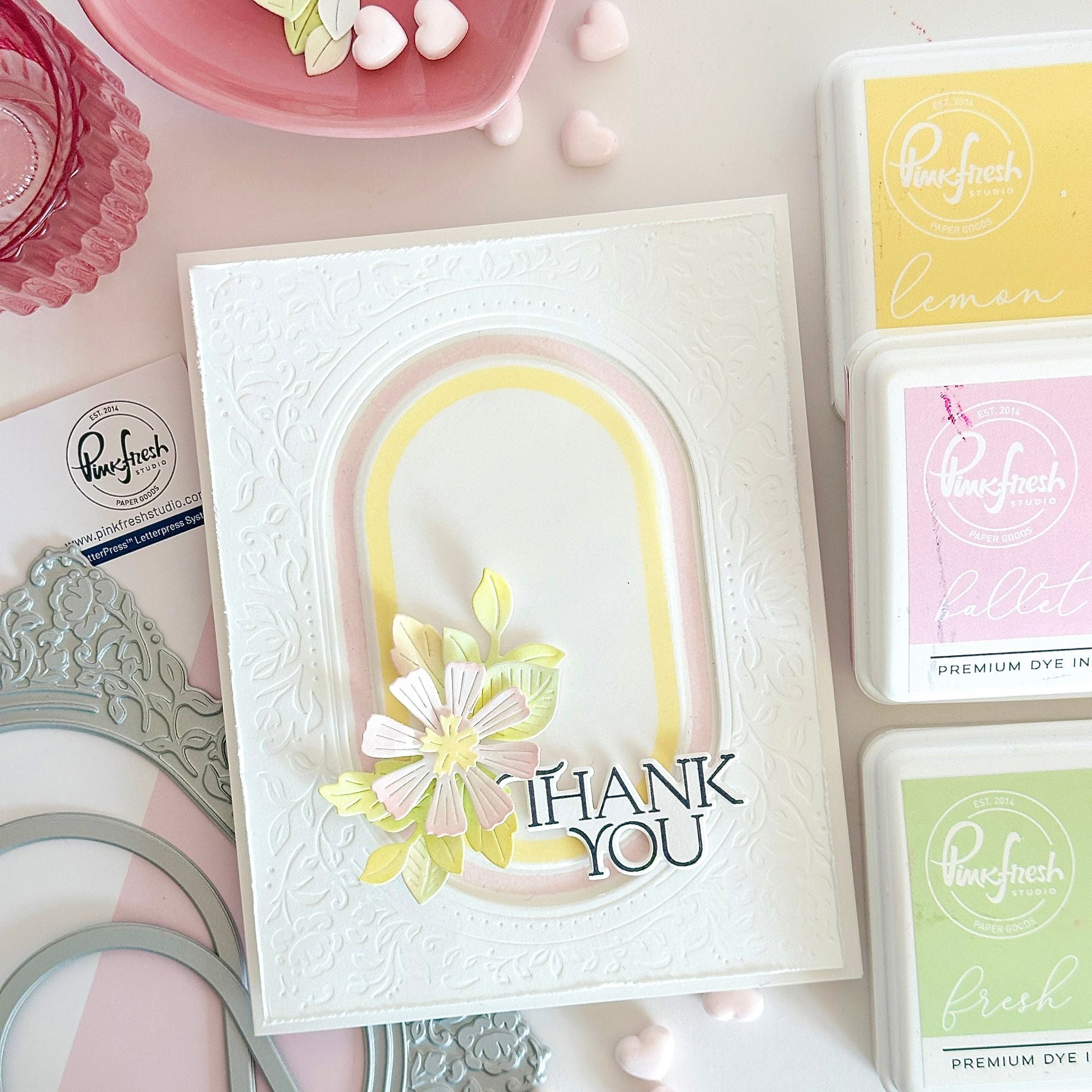 Pinkfresh Studio Nested Elongated Ovals Press Plate pf164es Karin Thank You Card