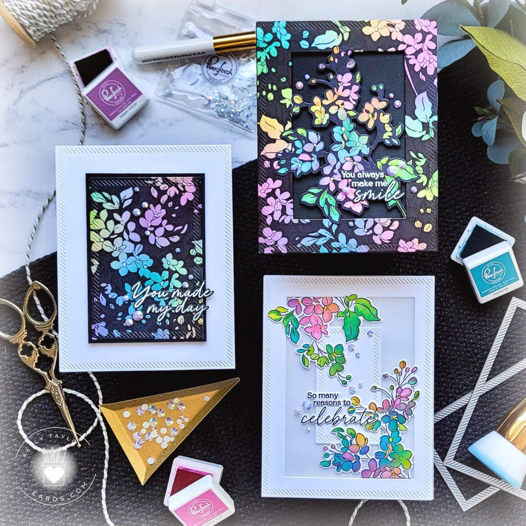Pinkfresh Studio Nested Rectangles Diagonal Stitch Dies pf169es Bright Floral Cards | color-code:ALT01