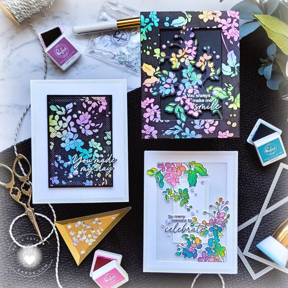 Pinkfresh Studio Nested Rectangles Diagonal Stitch Dies pf169es Bright Floral Cards | color-code:ALT01