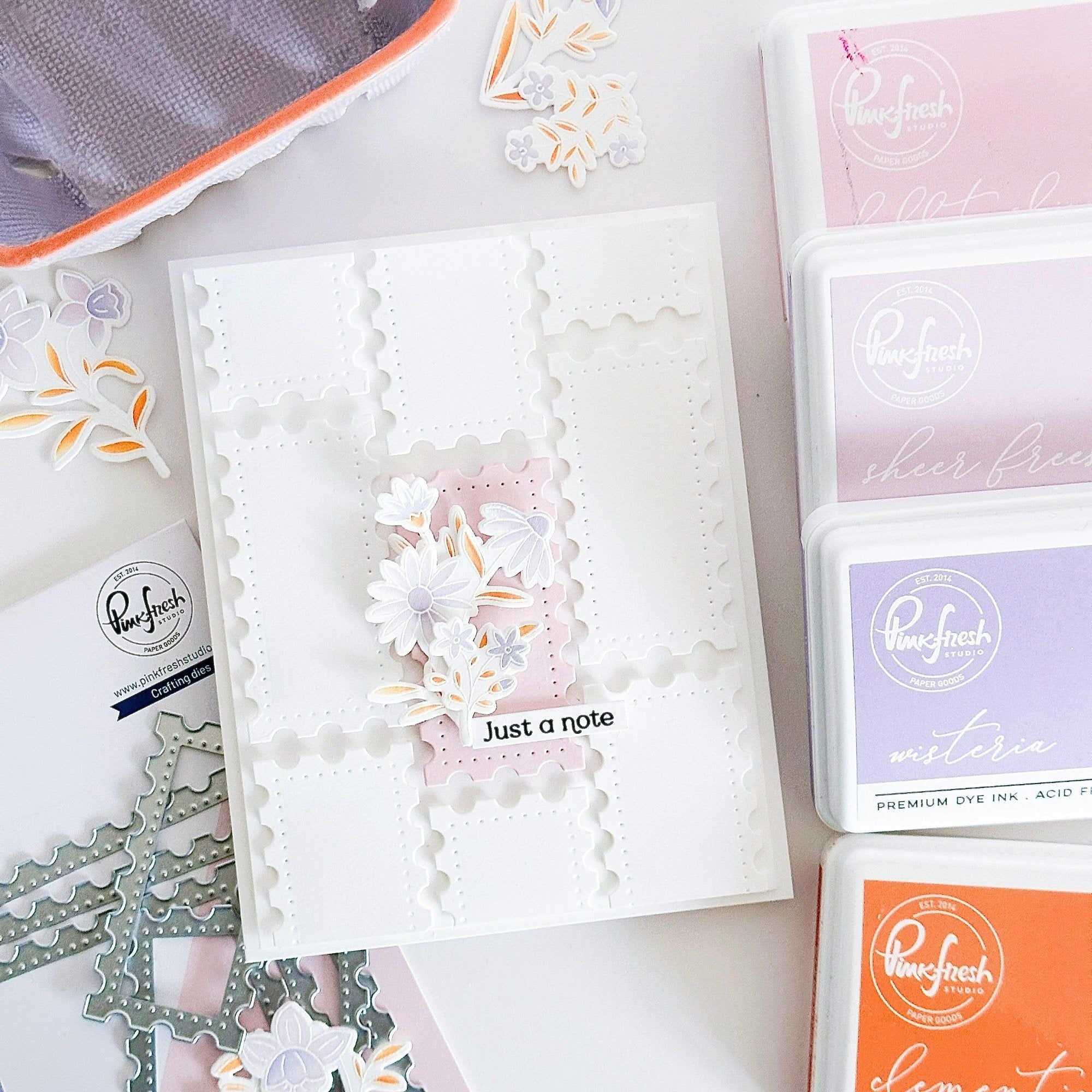 Pinkfresh Studio Nested Rectangles Postage Edge Dies pf175es Just A Note Card | color-code:ALT01