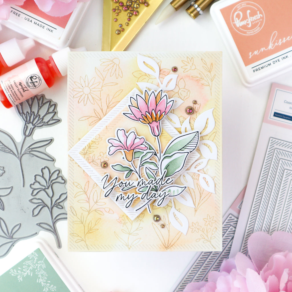 Pinkfresh Studio Nested Squares Diagonal Stitch Dies pf170es You Made My Day Card | color-code:ALT01