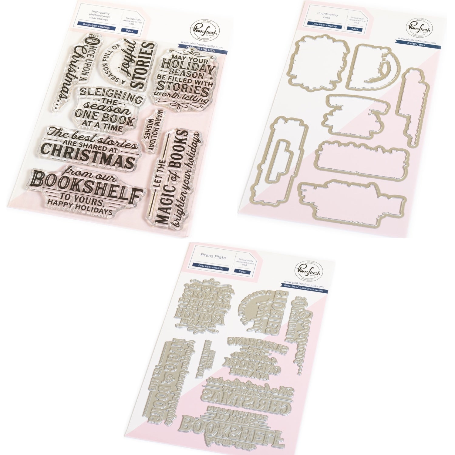 Pinkfresh Studio Once Upon A Holiday Clear Stamps Dies And Press Plates Bundle