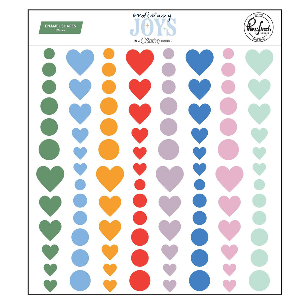 Pinkfresh Studio Ordinary Joy Enamel Shapes 303126 Colorful Hearts