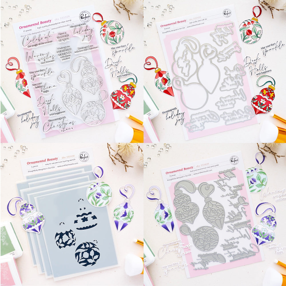 Pinkfresh Studio Ornamental Beauty Clear Stamps Dies Stencils And Press Plates Bundle