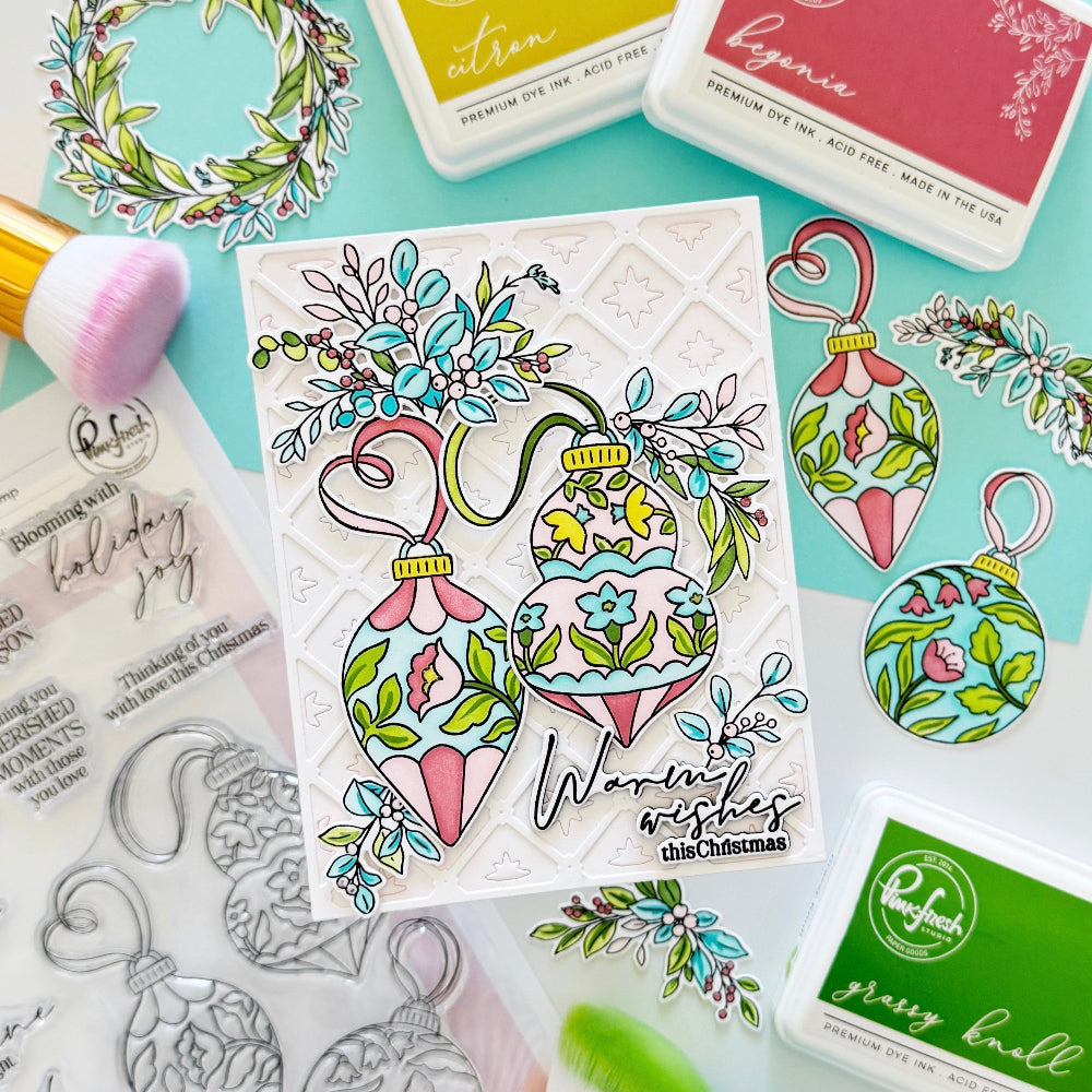 Pinkfresh Studio Ornamental Beauty Clear Stamps Dies Stencils And Press Plates Bundle Colorful Ornament Lattice Card