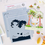 Pinkfresh Studio Peaceful Pause Cling Stamps Die And Stencils Bundle 329226 Stencils And Colored Sample