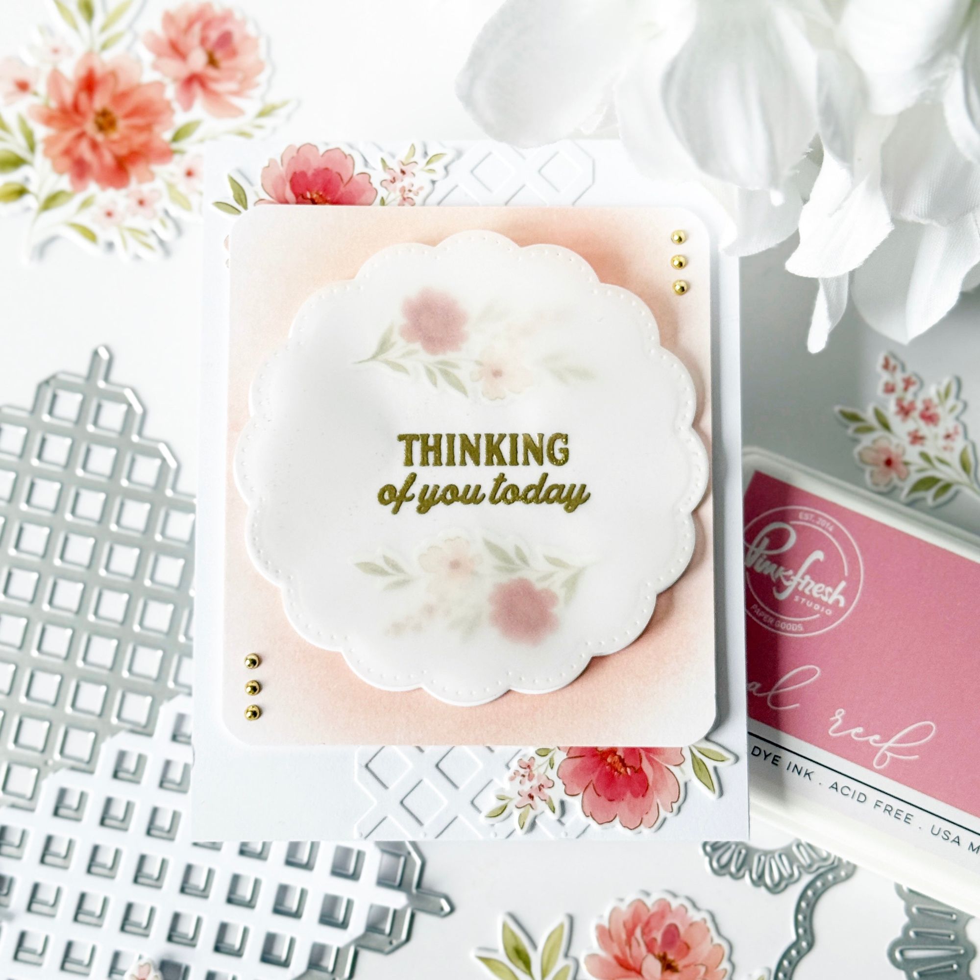 Pinkfresh Studio Peony Glow Clear Stamps 299025 Thinking Of You Today Card