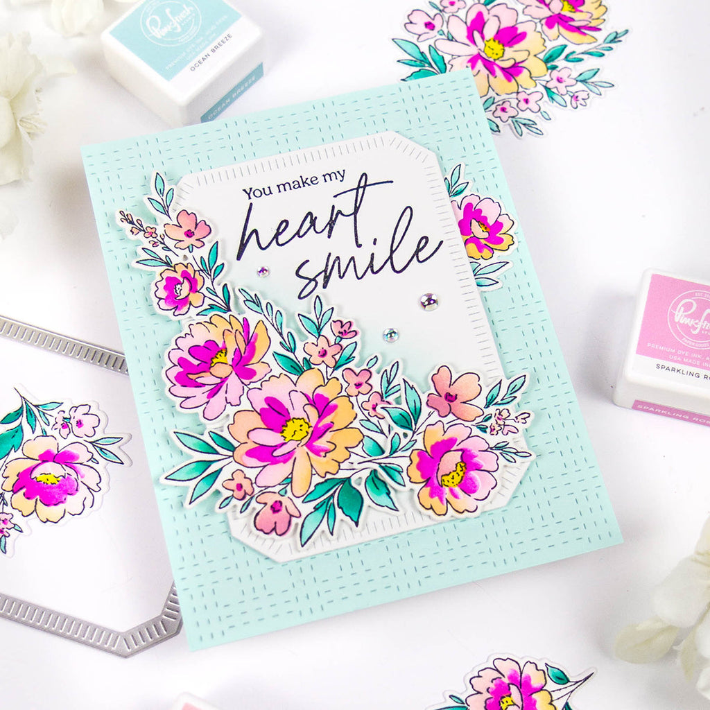 Pinkfresh Studio Peony Glow Stencils 299225 Heart Smile Card