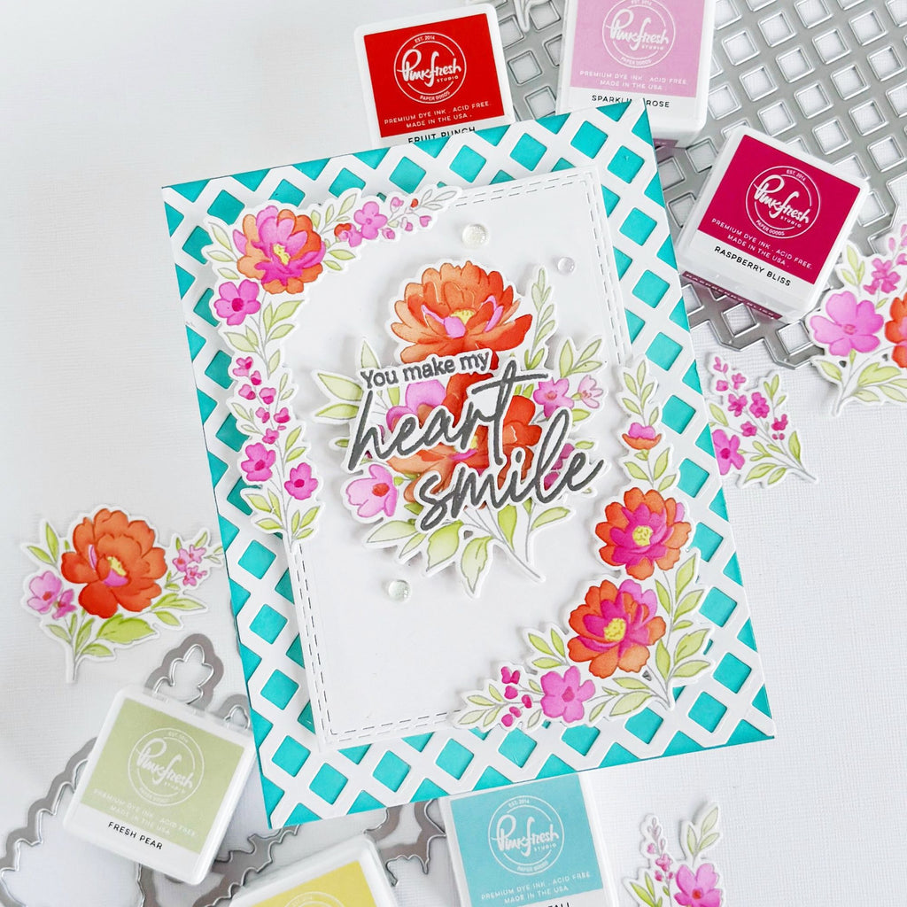 Pinkfresh Studio Peony Glow Stencils 299225 You Make My Heart Smile Card