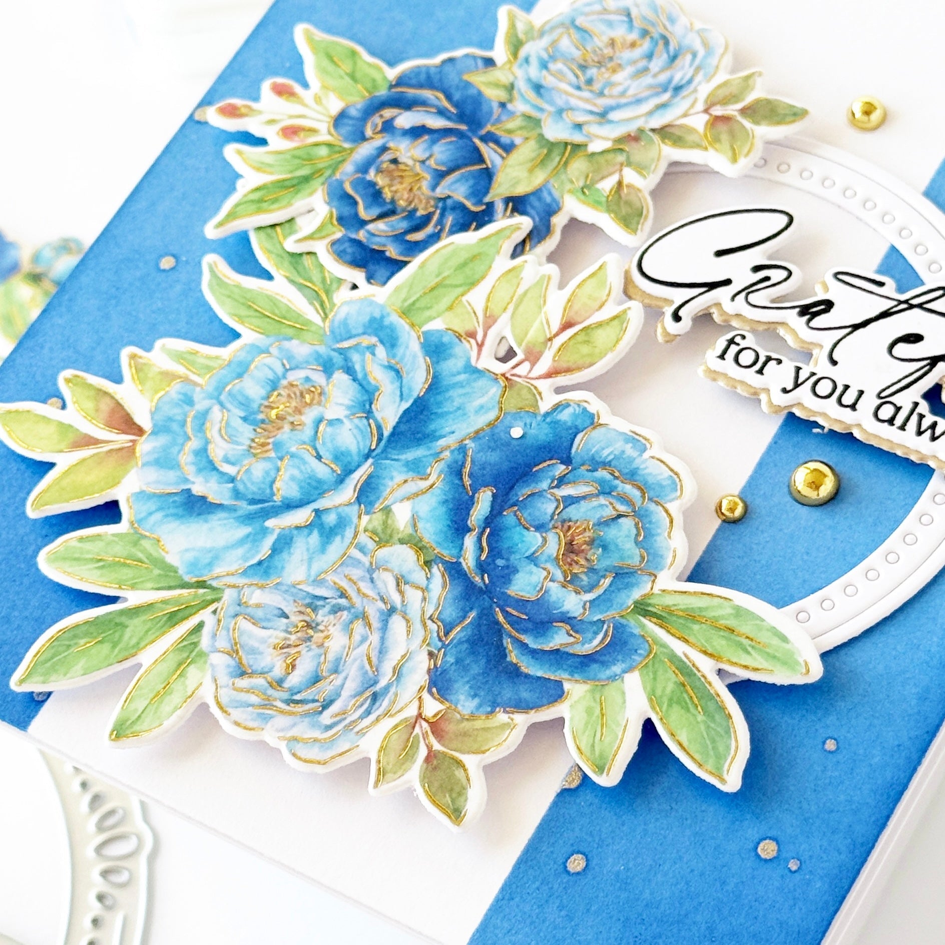 Pinkfresh Studio Peony Perfection Blue Washi Tape 270825 Elegant Floral Card