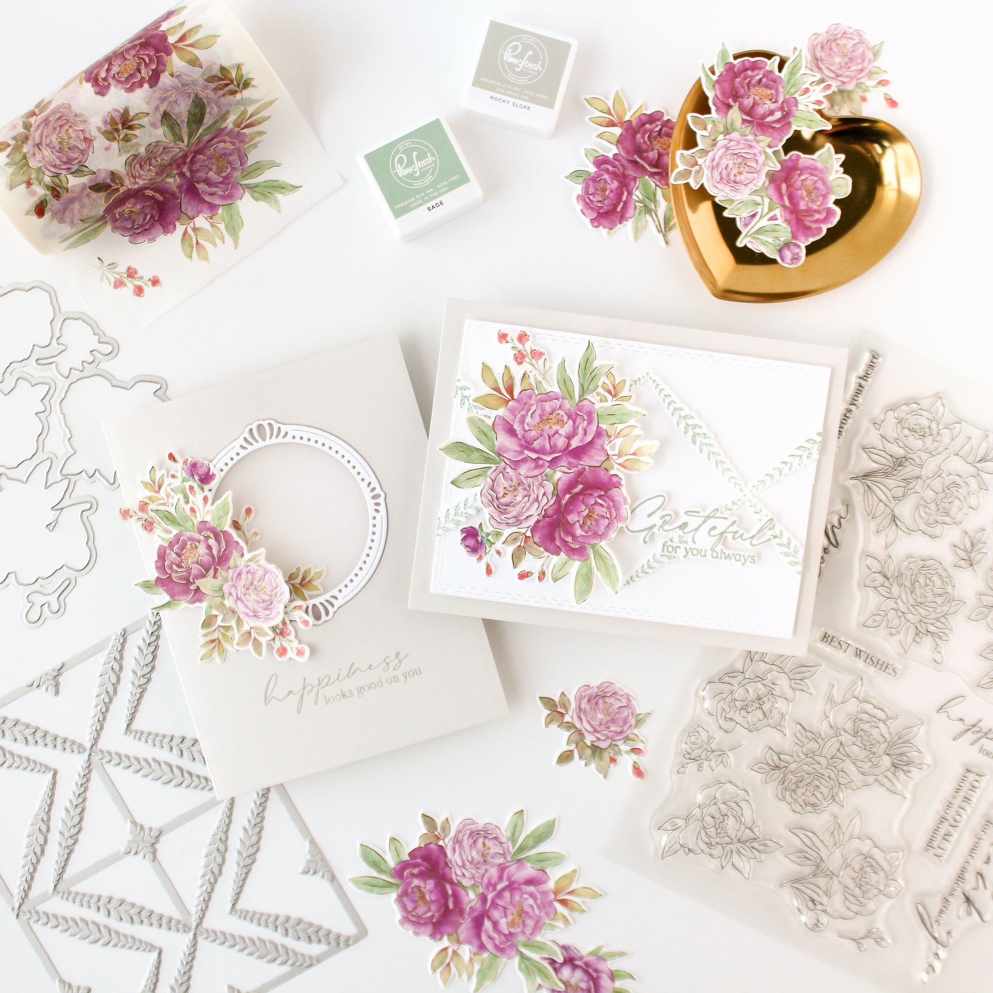 Pinkfresh Studio Peony Perfection Pink Washi Tape 270725 Elegant Floral Cards