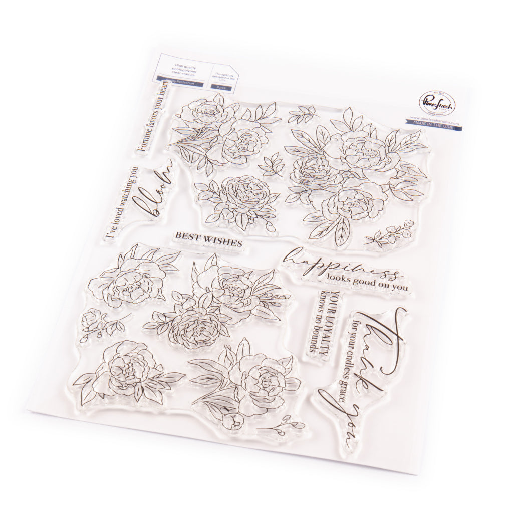 Pinkfresh Studio Peony Perfection Stamps Dies Stencils And Washi Tape Bundle 270425