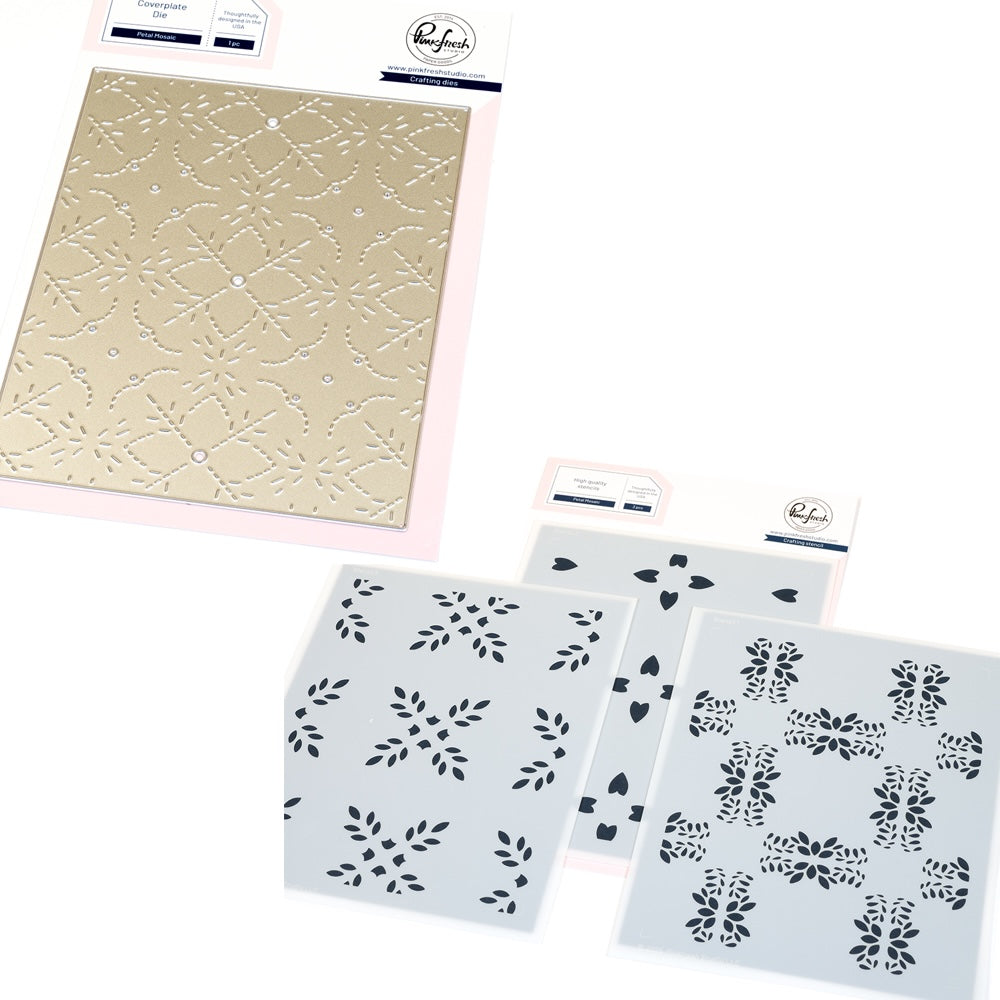 Pinkfresh Studio Petal Mosaic Coverplate Die And Stencils Bundle