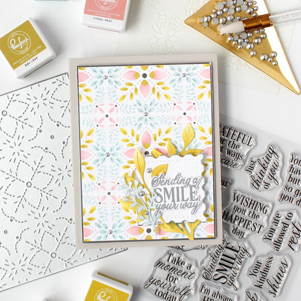 Pinkfresh Studio Petal Mosaic Coverplate Die And Stencils Bundle Sending A Smile Your Way Card