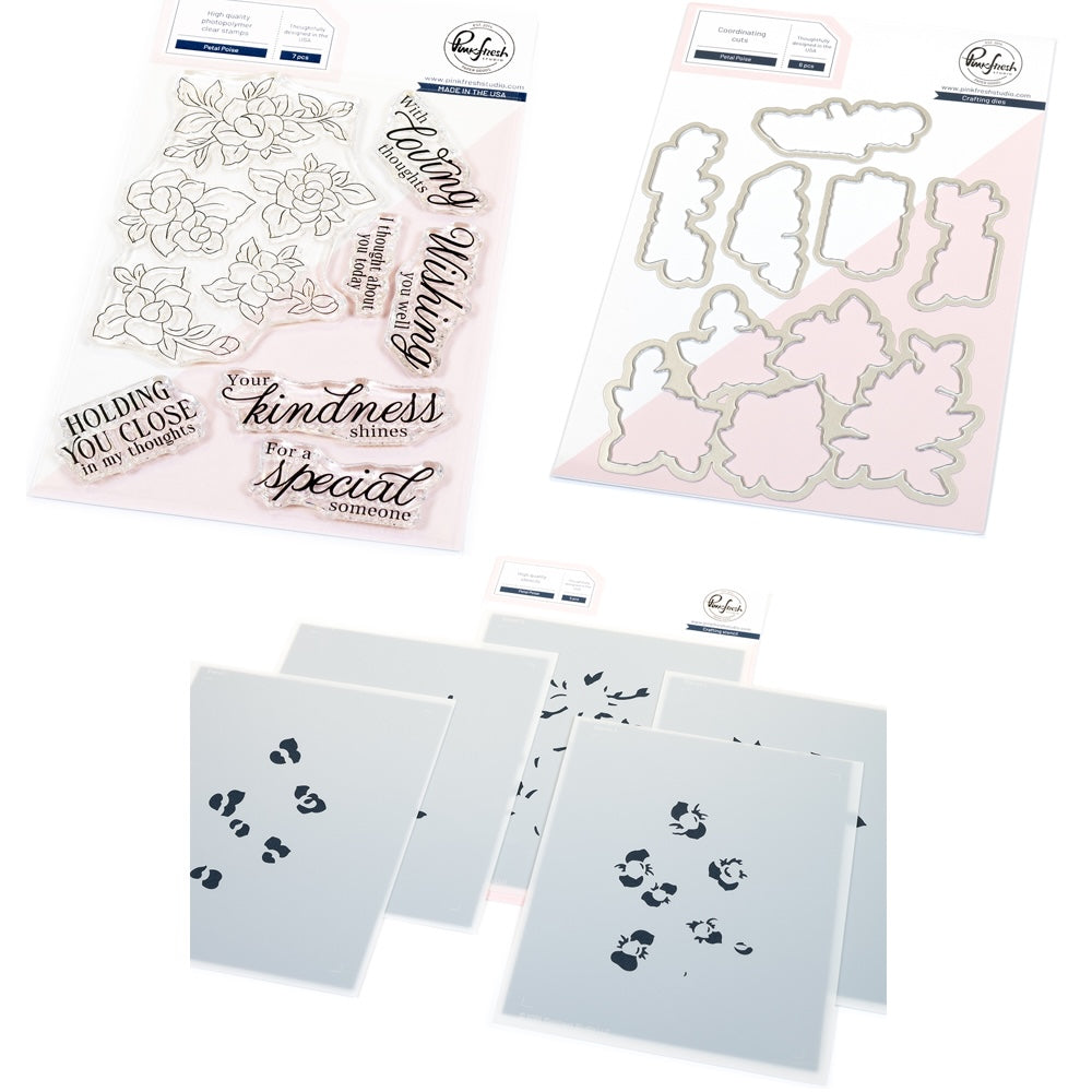 Pinkfresh Studio Petal Poise Clear Stamps Dies And Stencils Bundle