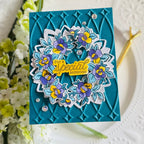 Pinkfresh Studio Petal Poise Clear Stamps Dies And Stencils Bundle Kailash blue and yellow flower card