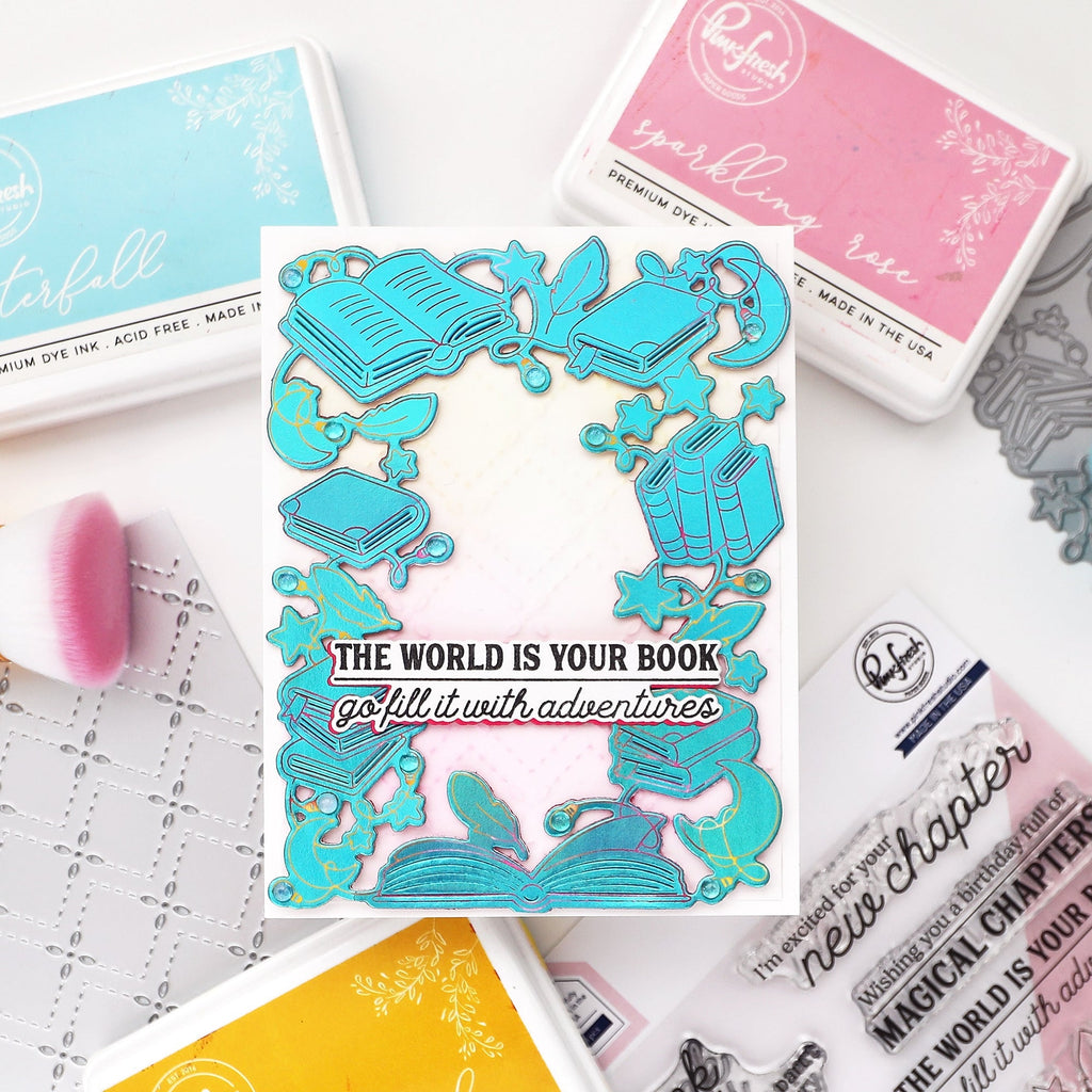 Pinkfresh Studio Petal Trellis Coverplate Die 298625 The World Is Your Book Card