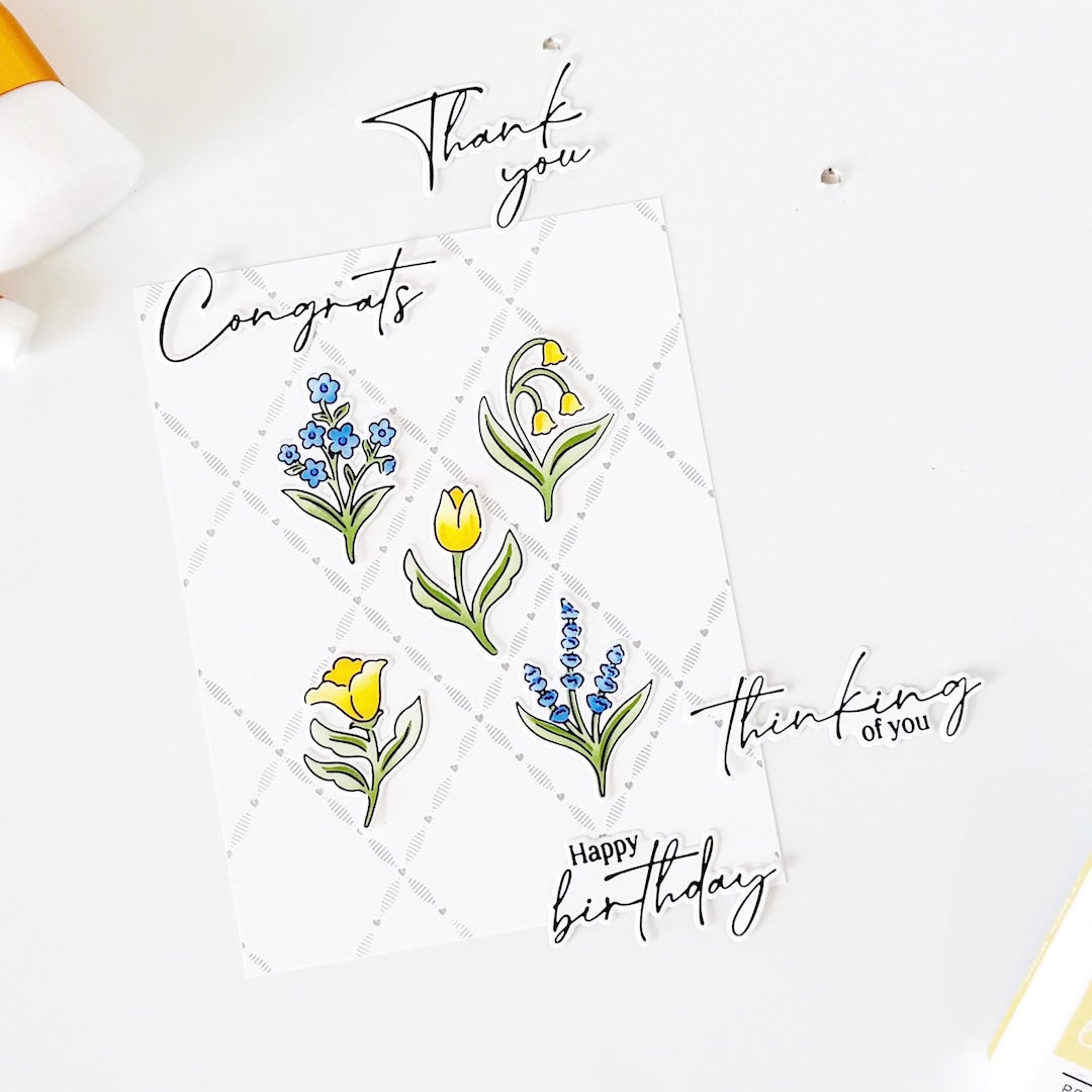 Pinkfresh Studio Petite Florals Stencils 343426 Bright Encouragement Card