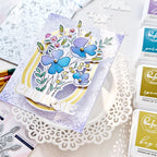 Pinkfresh Studio Playful Petals Clear Stamps 255224 Celebrate Purple and Blue Floral Card by Anett