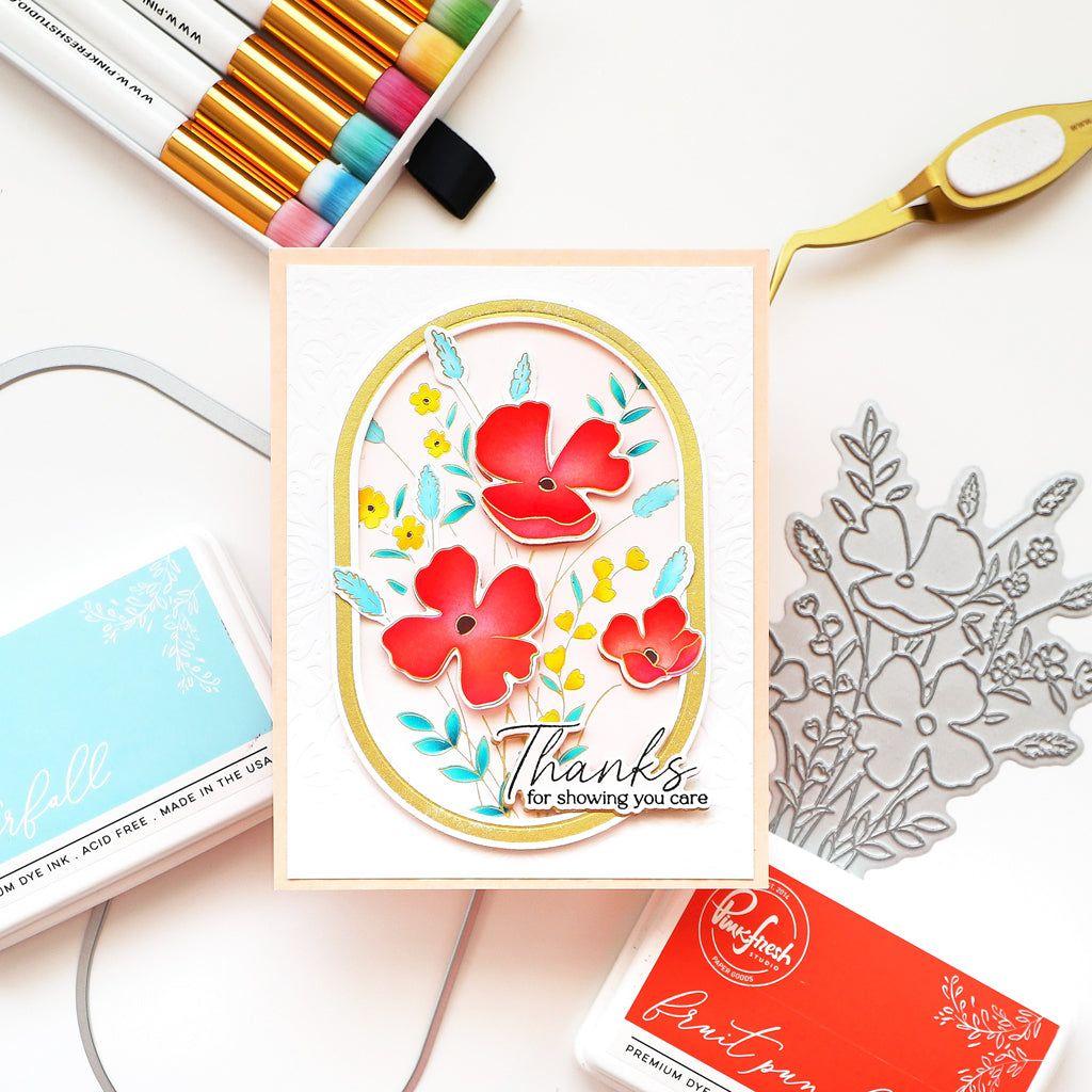 Pinkfresh Studio Playful Petals Dies 255324 Isha Card Isha Red Flowers Card