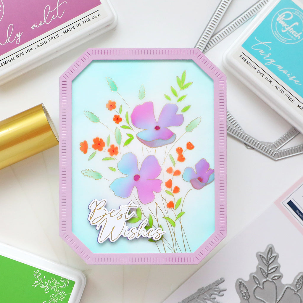 Pinkfresh Studio Playful Petals Press Plates 255524 Best Wishes Floral Card