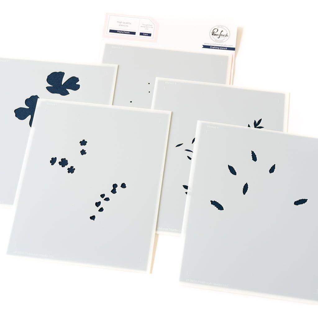Pinkfresh Studio Playful Petals Stamps Dies Stencils And Press Plates Bundle 255424 Layering Stencils Set of 5