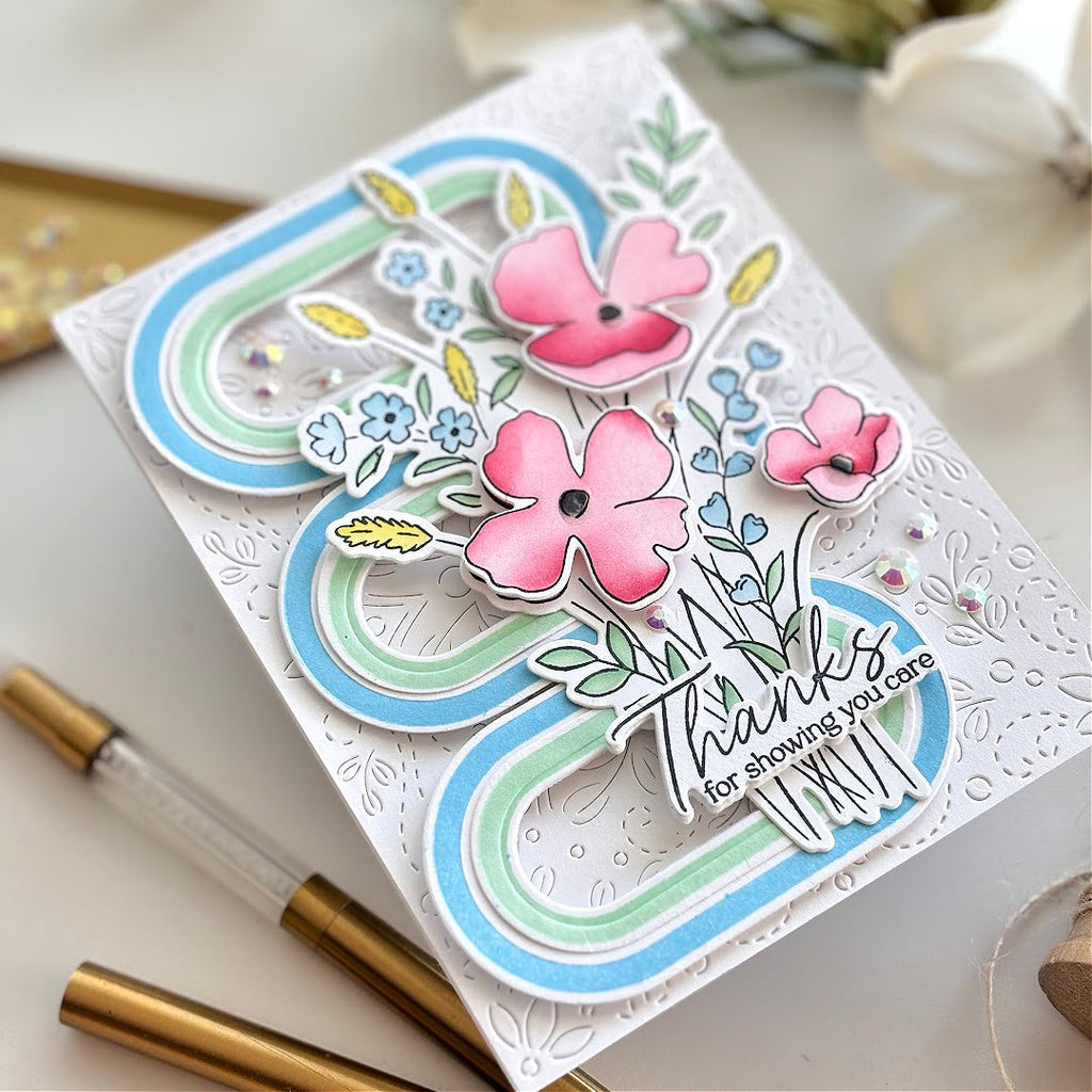 Pinkfresh Studio Playful Petals Stencils 255424 Tina Smith Card