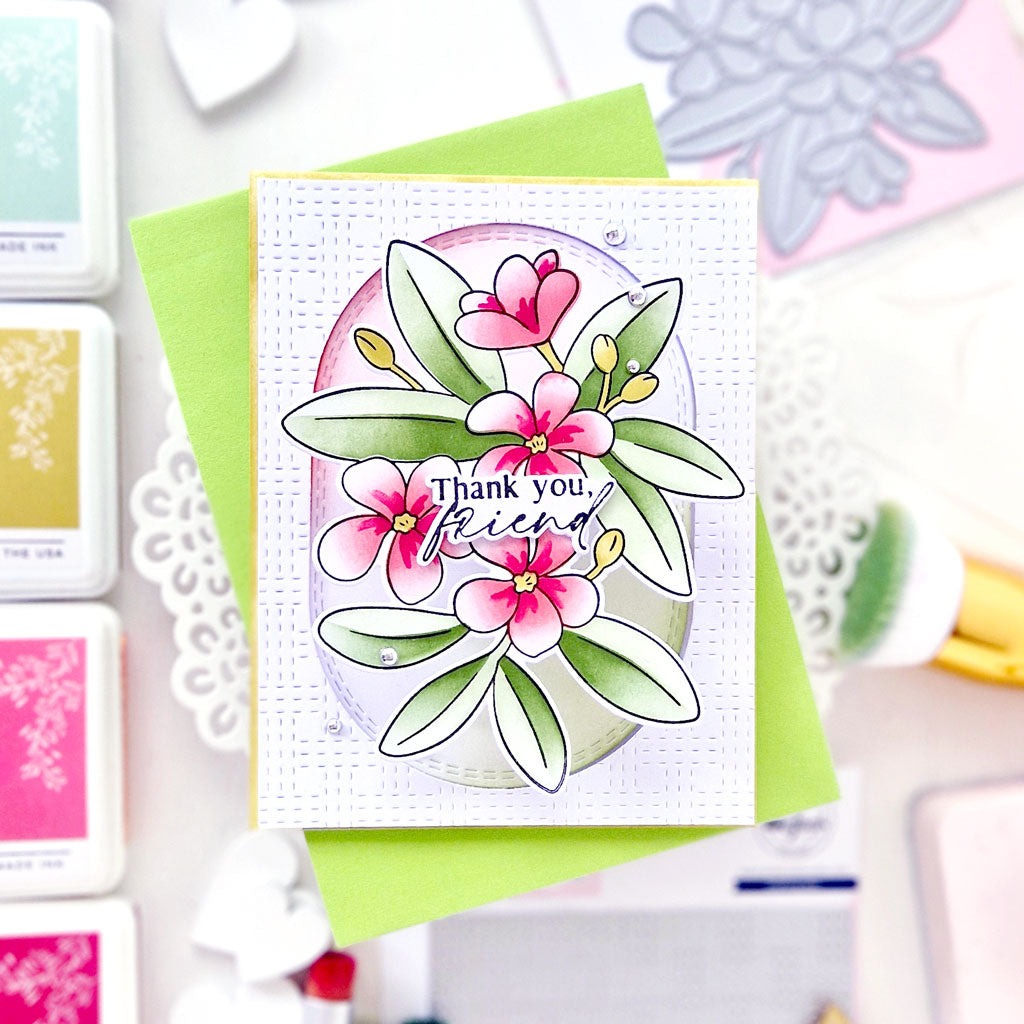 Pinkfresh Studio Plumeria Clear Stamps 272625 Thank You Card