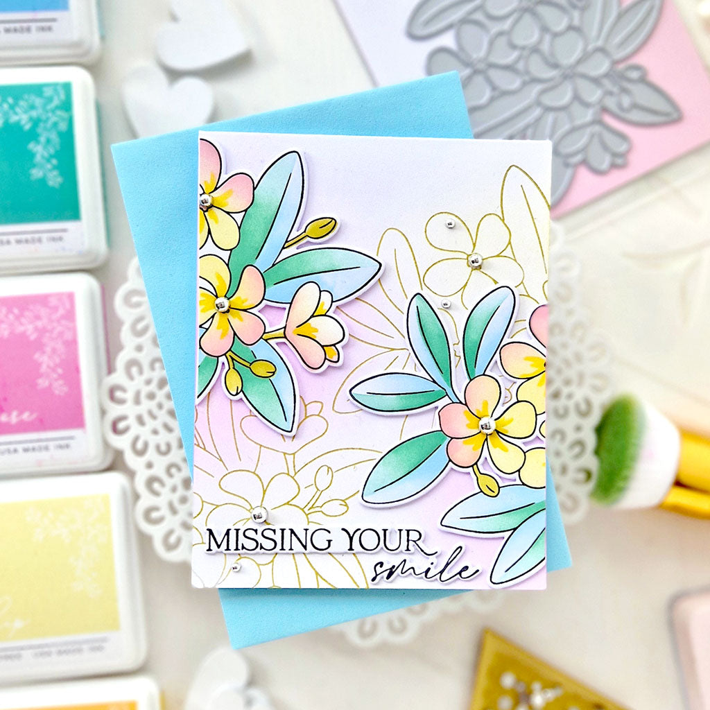 Pinkfresh Studio Plumeria Dies 272725 Missing Your Smile Card