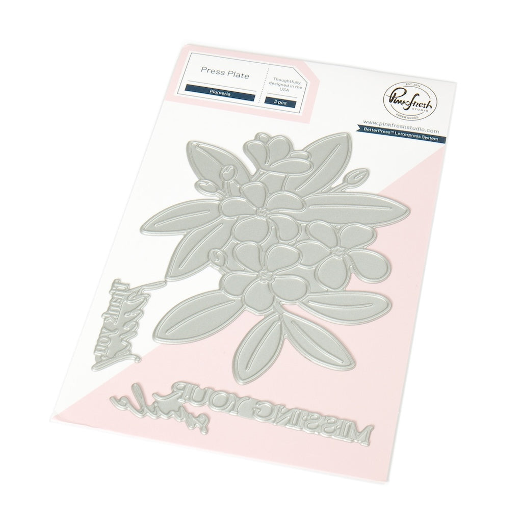 Pinkfresh Studio Plumeria Stamps Dies Stencils And Press Plates Bundle 272925 backwards