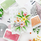 Pinkfresh Studio Plumeria Stamps Dies Stencils And Press Plates Bundle Thank You Friend