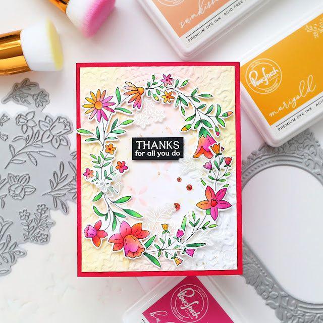 Pinkfresh Studio Print Shop Modern Botanicals Press Plate 245524 Ornate Thanks Card | color-code:ALT03