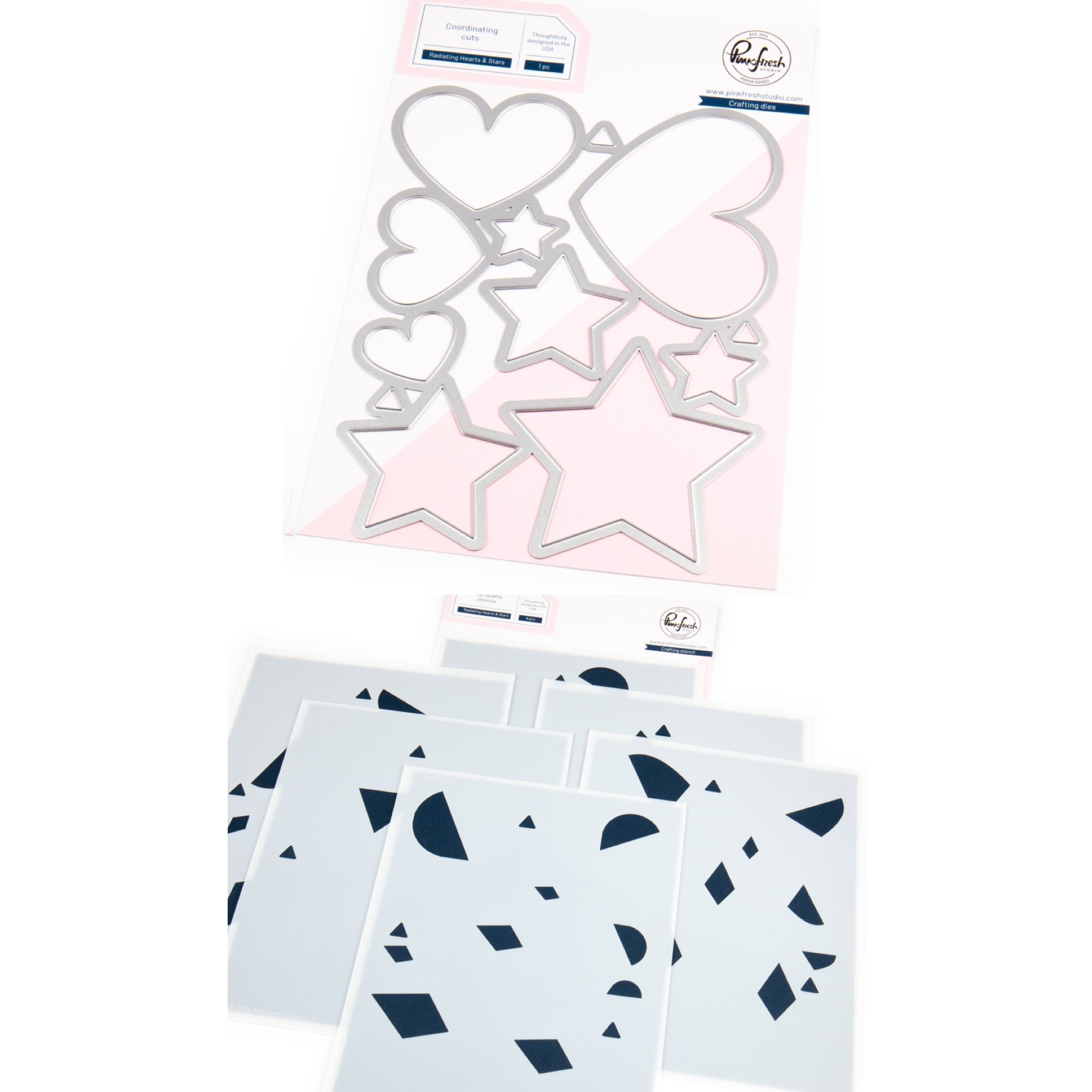 Pinkfresh Studio Radiating Hearts And Stars Die And Stencils Bundle