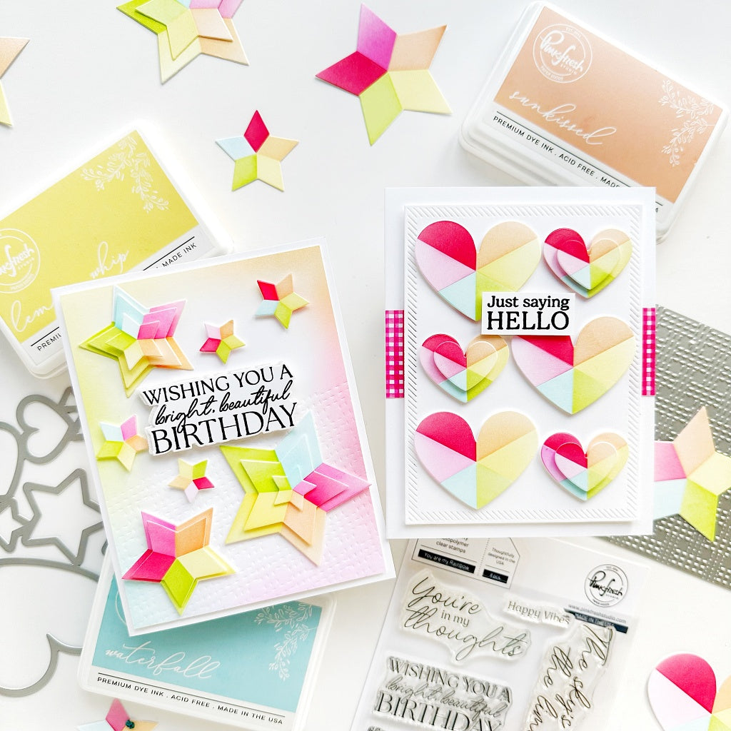 Pinkfresh Studio Radiating Hearts And Stars Die And Stencils Bundle Modern Card Designs