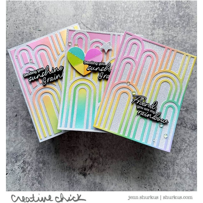 Pinkfresh Studio Radiating Hearts And Stars Die And Stencils Bundle Sunshine And Rainbow Cards | color-code:ALT01