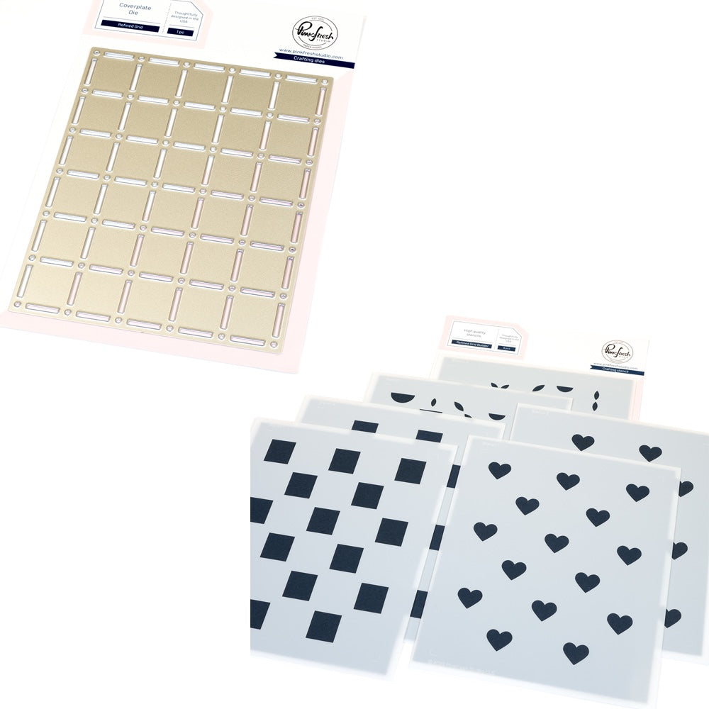 Pinkfresh Studio Refined Grid Builder Stencils And Die Bundle