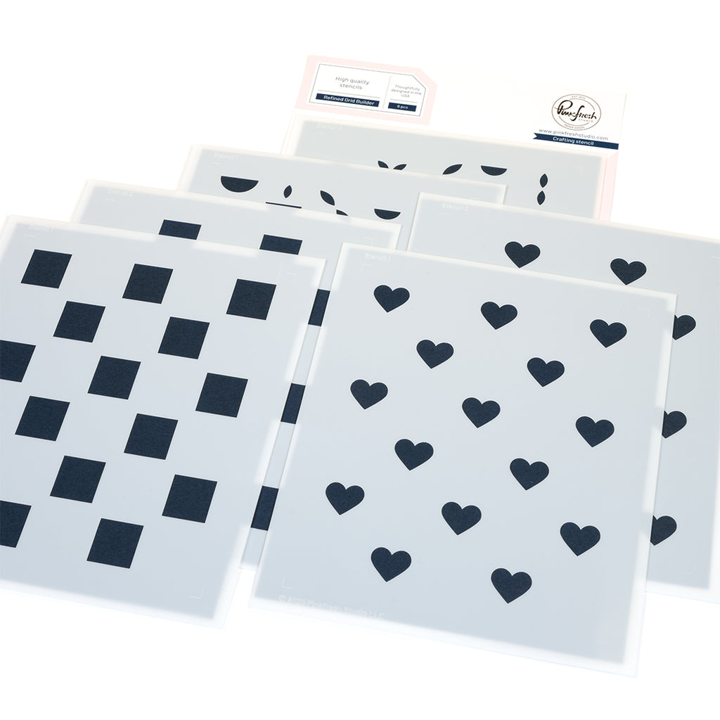 Pinkfresh Studio Refined Grid Builder Stencils And Die Bundle 309325 Stenciling Set