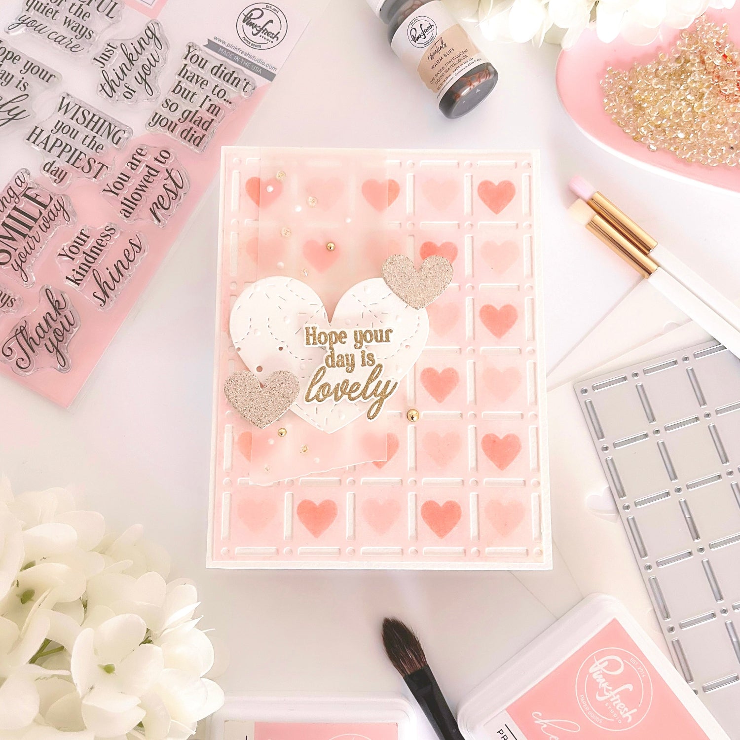Pinkfresh Studio Refined Grid Builder Stencils And Die Bundle Debby Card