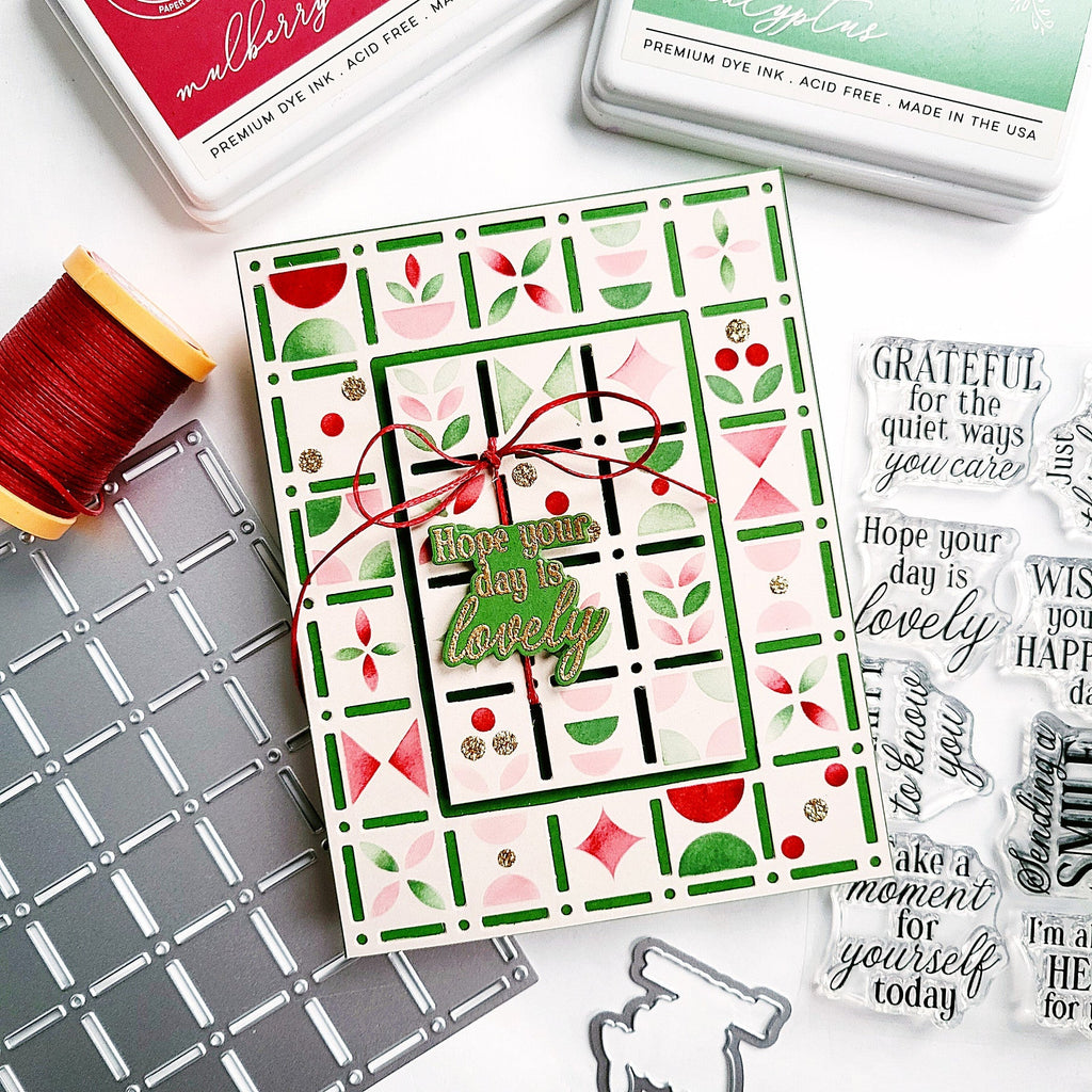 Pinkfresh Studio Refined Grid Builder Stencils And Die Bundle Hope your day is lovely card