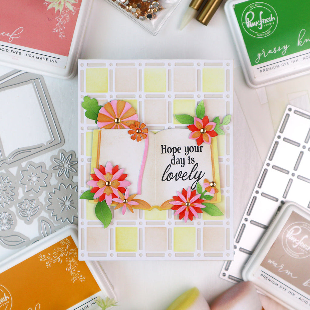Pinkfresh Studio Refined Grid Builder Stencils And Die Bundle TaeEun Card
