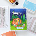 Pinkfresh Studio Retro Camp Days Sentiments Dies 329426 Isha So Grateful for your friendship camper card