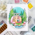 Pinkfresh Studio Retro Camp Days Stencils 329526 Charlene Some people just feel like home Camper Card