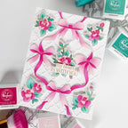 Pinkfresh Studio Ribbon Splendor Stencils 306425 Jody my heart is with you pink bow card