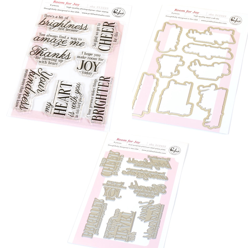 Pinkfresh Studio Room For Joy Clear Stamps Dies And Press Plates Bundle