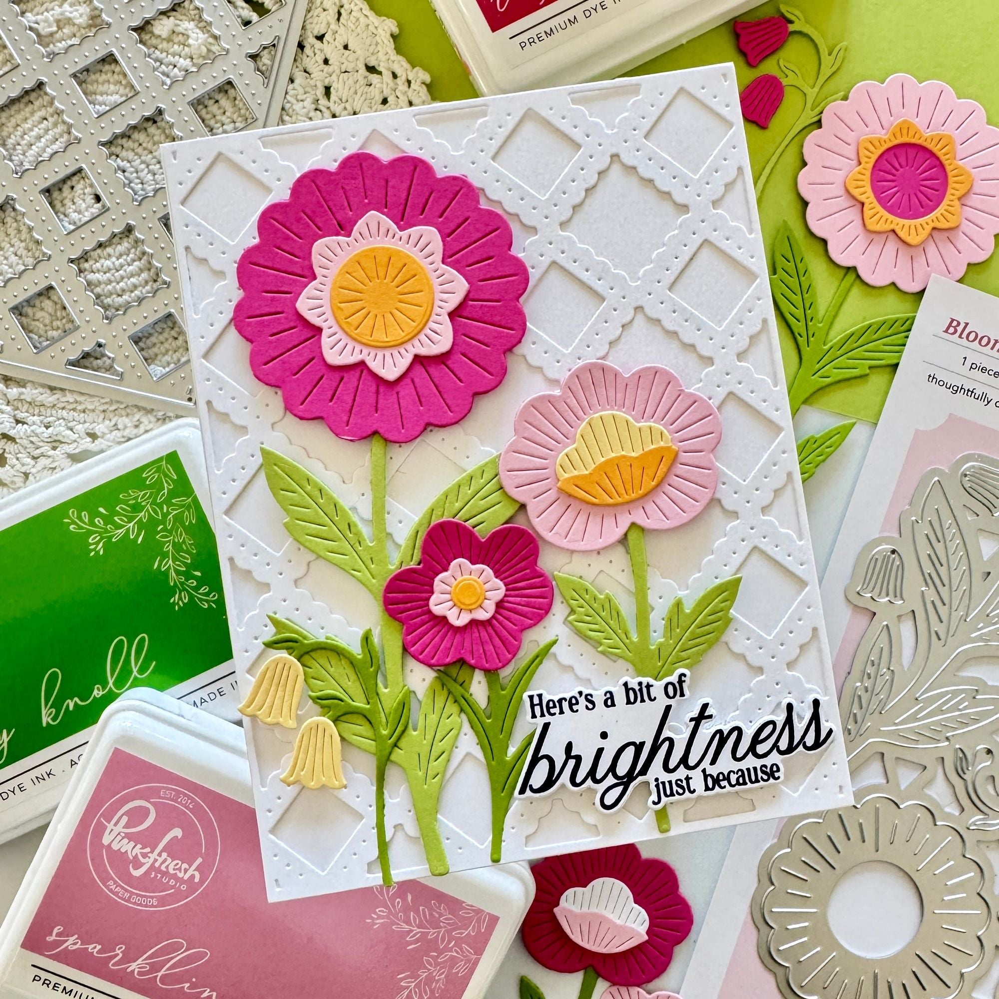 Pinkfresh Studio Room For Joy Clear Stamps Dies And Press Plates Bundle Brightness Just Because Of You Card