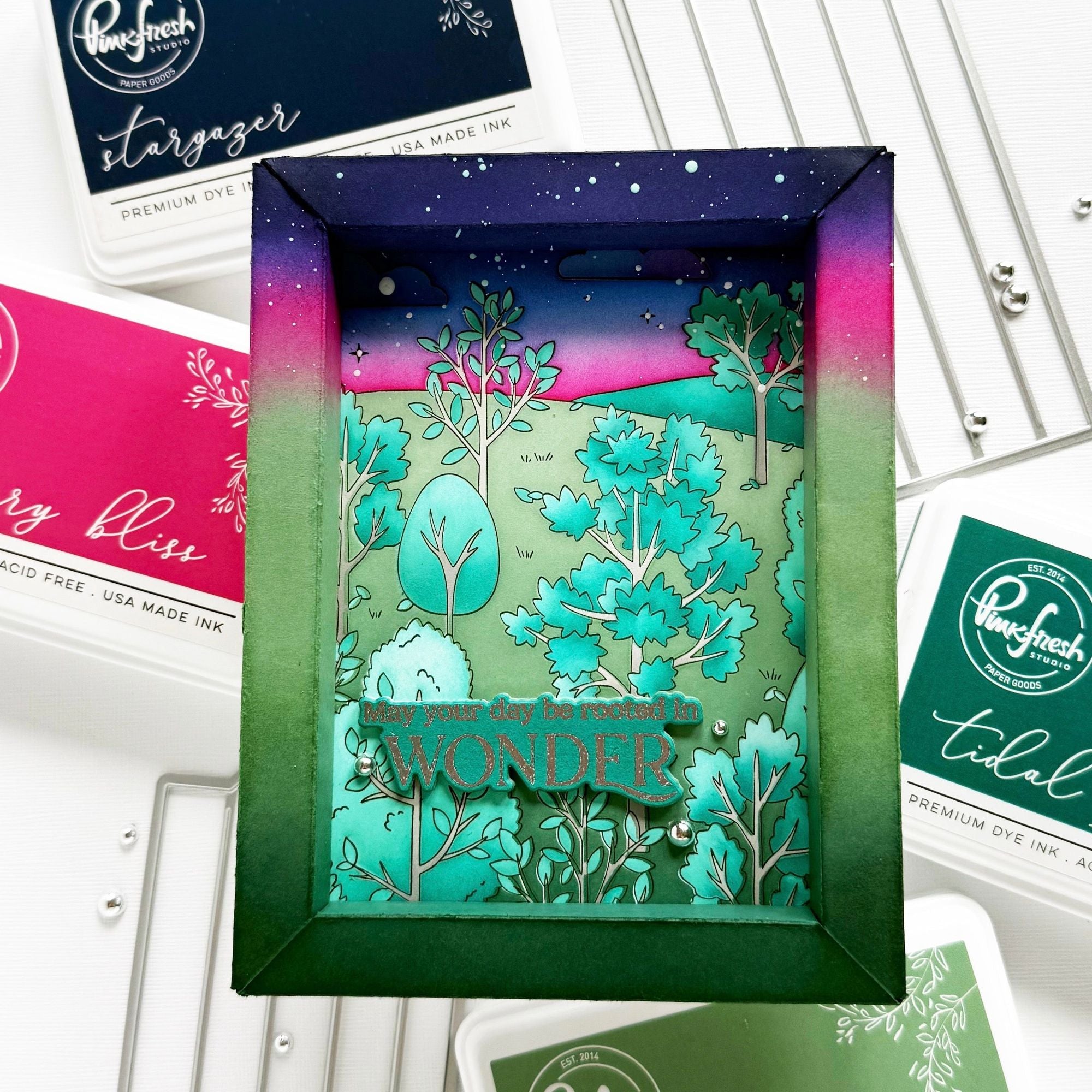 Pinkfresh Studio Rooted In Wonder Dies 295725 Forest Evening Card